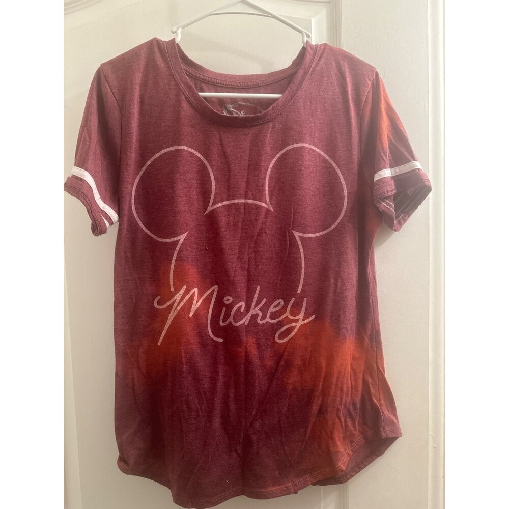 Disney Mickey Mouse Womens Large Red Tie-Dye Cotton Blend T-Shirt‎